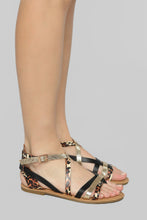 Load image into Gallery viewer, Are We There Yet Flat Sandals - Black/Leopard