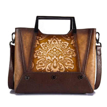 Load image into Gallery viewer, Embossed Genuine Leather Top Handle Handbag