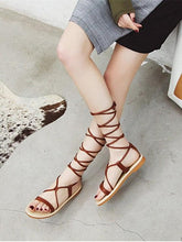 Load image into Gallery viewer, Lace Up Gladiator Flat Sandals
