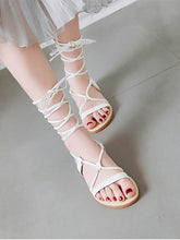 Load image into Gallery viewer, Lace Up Gladiator Flat Sandals