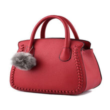 Load image into Gallery viewer, Mother's simple atmospheric Fur Ball Plain Pu Handbag