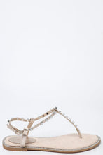 Load image into Gallery viewer, Studded T-Bar Light Gold Flat Sandals-SinglePrice