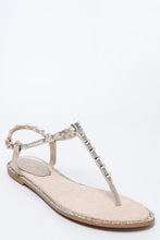 Load image into Gallery viewer, Studded T-Bar Light Gold Flat Sandals-SinglePrice