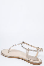 Load image into Gallery viewer, Studded T-Bar Light Gold Flat Sandals-SinglePrice