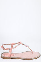 Load image into Gallery viewer, Studded T-Bar Pink Flat Sandals-SinglePrice