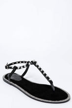Load image into Gallery viewer, Studded T-Bar Black Flat Sandals-SinglePrice