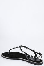 Load image into Gallery viewer, Studded T-Bar Black Flat Sandals-SinglePrice