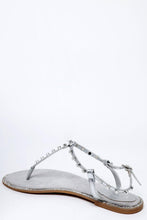 Load image into Gallery viewer, Studded T-Bar Silver Flat Sandals-SinglePrice