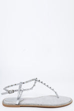 Load image into Gallery viewer, Studded T-Bar Silver Flat Sandals-SinglePrice