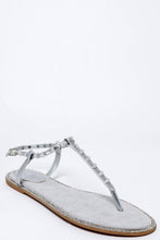 Load image into Gallery viewer, Studded T-Bar Silver Flat Sandals-SinglePrice