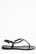 Load image into Gallery viewer, Encrusted Black Flat Sandals-SinglePrice
