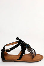 Load image into Gallery viewer, Peacock Feather Black Suede Sandals-SinglePrice