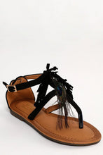 Load image into Gallery viewer, Peacock Feather Black Suede Sandals-SinglePrice
