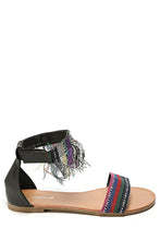 Load image into Gallery viewer, Boho Fringed Black Flat Sandals-SinglePrice