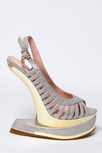 Load image into Gallery viewer, Grey Satin Crystals Embellished Cut Out Platform Wedge-SinglePrice