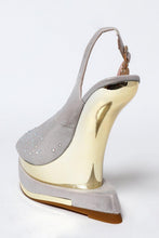Load image into Gallery viewer, Grey Satin Crystals Embellished Cut Out Platform Wedge-SinglePrice
