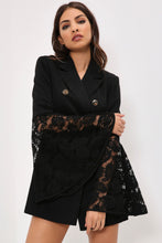 Load image into Gallery viewer, Black Blazer Dress With Lace Flare Sleeve