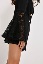 Load image into Gallery viewer, Black Blazer Dress With Lace Flare Sleeve