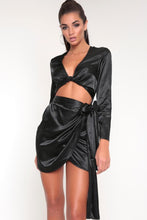 Load image into Gallery viewer, Black Satin Twist Front Dress
