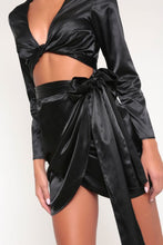 Load image into Gallery viewer, Black Satin Twist Front Dress