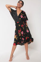 Load image into Gallery viewer, Black Mix Print Wrap Dress