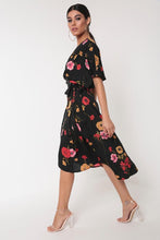Load image into Gallery viewer, Black Mix Print Wrap Dress