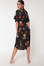 Load image into Gallery viewer, Black Mix Print Wrap Dress