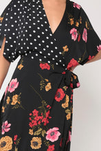 Load image into Gallery viewer, Black Mix Print Wrap Dress