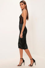 Load image into Gallery viewer, Black Lace Bustier Midi Dress