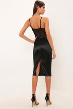 Load image into Gallery viewer, Black Lace Bustier Midi Dress