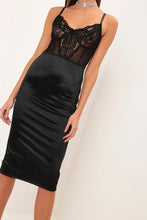 Load image into Gallery viewer, Black Lace Bustier Midi Dress