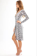 Load image into Gallery viewer, Black Snake Print Slinky Wrap Dress