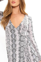 Load image into Gallery viewer, Black Snake Print Slinky Wrap Dress