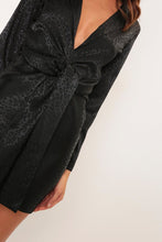 Load image into Gallery viewer, Black Twist Front Satin Dress