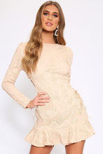 Load image into Gallery viewer, Nude Crochet Lace Up Side Mini Dress With Frill Hem