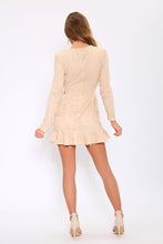 Load image into Gallery viewer, Nude Crochet Lace Up Side Mini Dress With Frill Hem