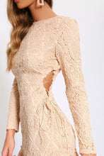 Load image into Gallery viewer, Nude Crochet Lace Up Side Mini Dress With Frill Hem