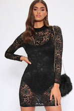 Load image into Gallery viewer, Black High Neck Lace Bodycon Dress