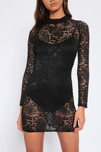 Load image into Gallery viewer, Black High Neck Lace Bodycon Dress