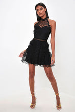 Load image into Gallery viewer, Black Floral Crochet Lace Halterneck Mini Dress