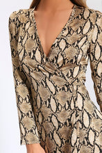 Load image into Gallery viewer, Beige Snake Print Tie Waist Wrap Dress