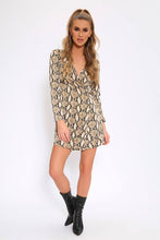 Load image into Gallery viewer, Beige Snake Print Tie Waist Wrap Dress
