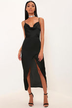 Load image into Gallery viewer, Black Satin Cowl Neck Maxi Dress