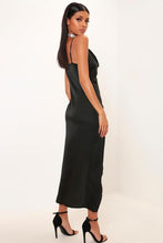 Load image into Gallery viewer, Black Satin Cowl Neck Maxi Dress
