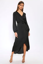 Load image into Gallery viewer, Black Satin Wrap Maxi Dress