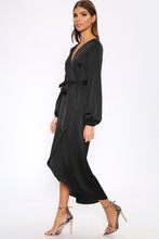 Load image into Gallery viewer, Black Satin Wrap Maxi Dress