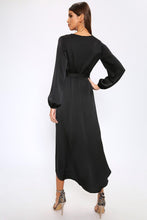 Load image into Gallery viewer, Black Satin Wrap Maxi Dress