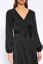 Load image into Gallery viewer, Black Satin Wrap Maxi Dress
