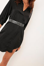 Load image into Gallery viewer, Black Satin Shirt Dress