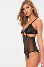 Load image into Gallery viewer, Black Lace &amp; Mesh Cage Detail Bodysuit